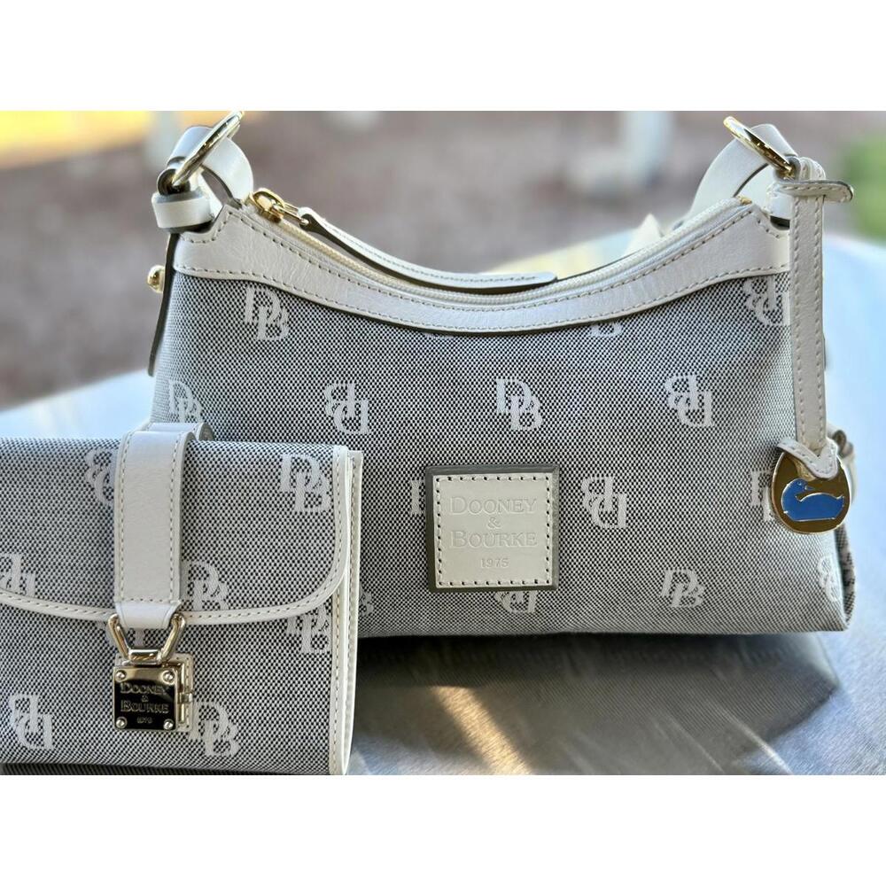 Dooney & Bourke White Leather/Canvas HoboBag Matching Wallet
